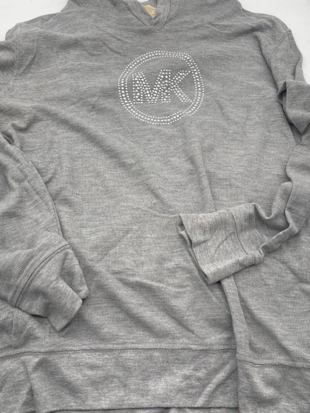 Michael Kors Women’s Large Gray Thermal Lightweight Hoodie Embellished Logo T5